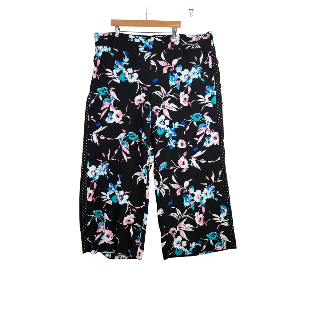 Lane Bryant Floral/Polka Dot Wide Leg‎ Gaucho Pants size 26/28 Black/White